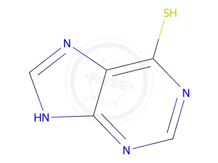 Chemical structure of (13C3, 15N2)-6-Mercaptopurine