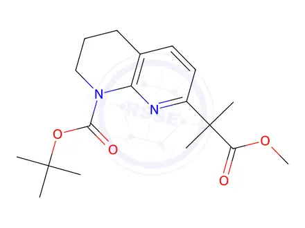 Chemical structure of Tert-butyl 7-(1-methoxy-2-methyl-1-oxopropan-2-yl)-3,4-dihydro-1,8-naphthyridine-1(2H)-carboxylate