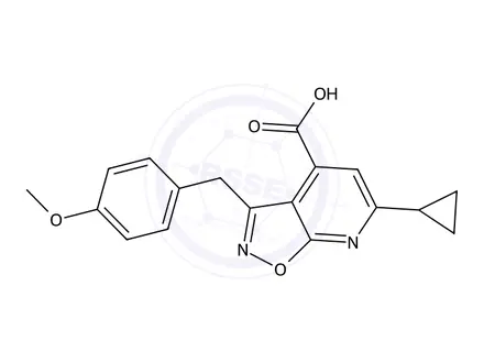 Chemical structure of 6-Cyclopropyl-3-(4-methoxybenzyl)isoxazolo[5,4-b]pyridine-4-carboxylic acid