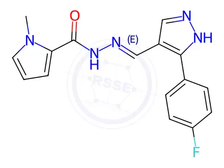 Chemical structure of N'-[(1E)-[3-(4-Fluorophenyl)-1H-pyrazol-4-yl]methylidene]-1-methyl-1H-pyrrole-2-carbohydrazide