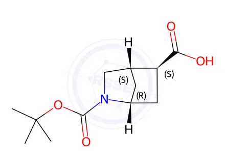 Chemical structure of exo-2-[(tert-butoxy)carbonyl]-2-azabicyclo[2.2.1]heptane-5-carboxylic acid