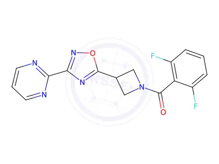 Chemical structure of (2,6-Difluorophenyl)(3-(3-(pyrimidin-2-yl)-1,2,4-oxadiazol-5-yl)azetidin-1-yl)methanone
