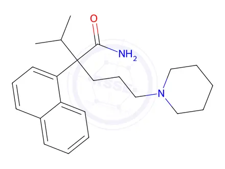 Chemical structure of α-Isopropyl-α-(3-piperidinopropyl)-1-naphthaleneacetamide