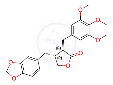 Chemical structure of (3R)-3α-(3,4,5-Trimethoxybenzyl)-4β-(1,3-benzodioxole-5-ylmethyl)tetrahydrofuran-2-one