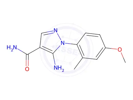 Chemical structure of 5-Amino-1-(4-methoxy-2-methylphenyl)-1H-pyrazole-4-carboxamide