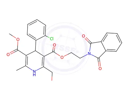 Chemical structure of 3-(2-(1,3-dioxoisoindolin-2-yl)ethyl) 5-methyl 2-((2-aminoethoxy)methyl)-4-(2-chlorophenyl)-6-methyl-1,4-dihydropyridine-3,5-dicarboxylate