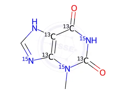 Chemical structure of 3-Methyl-3,7-dihydro-1H-purine-2,6-dione-2,4,5,6-13C4-1,3,9-15N3