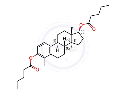 Chemical structure of (8R,9S,13S,14S,17S)-4,13-dimethyl-7,8,9,11,12,13,14,15,16,17-decahydro-6H-cyclopenta[a]phenanthrene-3,17-diyl dipentanoate