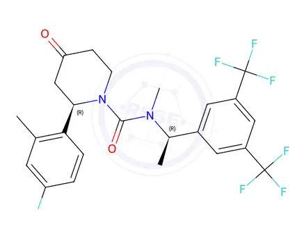 Chemical structure of (R)-N-((R)-1-(3,5-Bis(trifluoromethyl)phenyl)ethyl)-2-(4-fluoro-2-methylphenyl)-N-methyl-4-oxopiperidine-1-carboxamide 414910-03-5