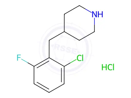 Chemical structure of 4-[(2-chloro-6-fluorophenyl)methyl]piperidine hydrochloride