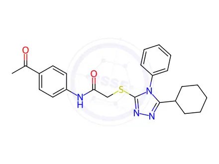 Chemical structure of N-(4-acetylphenyl)-2-((5-cyclohexyl-4-phenyl-4H-1,2,4-triazol-3-yl)thio)acetamide