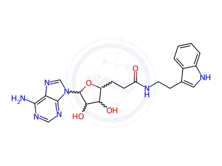 Chemical structure of N-(2-(1H-Indol-3-yl)ethyl)-3-(5-(6-amino-9H-purin-9-yl)-3,4-dihydroxytetrahydrofuran-2-yl)propanamide