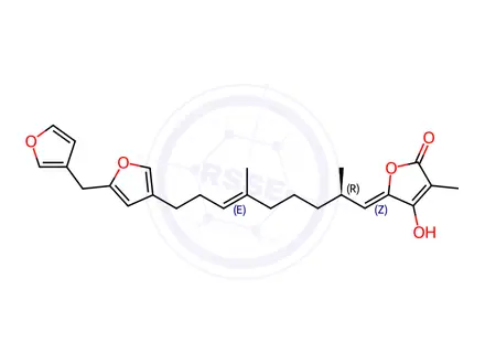 Chemical structure of 5-[9-[5-(3-Furylmethyl)furan-3-yl]-2,6-dimethyl-6-nonen-1-ylidene]furan-2(5H)-one