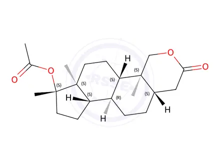Chemical structure of (4aS,4bS,6aS,7S,9aS,9bR,11aS)-4a,6a,7-Trimethyl-2-oxohexadecahydroindeno[4,5-h]isochromen-7-yl acetate