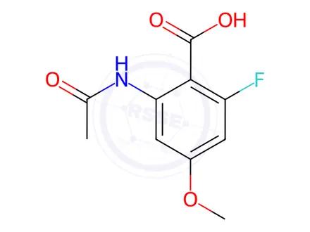 Chemical structure of Benzoic acid, 2-(acetylamino)-6-fluoro-4-methoxy-