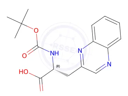 Chemical structure of (R)-2-((tert-butoxycarbonyl)amino)-3-(quinoxalin-2-yl)propanoic acid