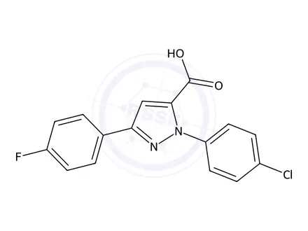 Chemical structure of 1-(4-Chlorophenyl)-3-(4-fluorophenyl)-1H-pyrazole-5-carboxylic acid