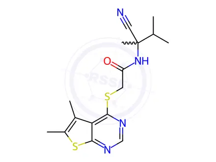 Chemical structure of N-(2-Cyano-3-methylbutan-2-yl)-2-((5,6-dimethylthieno[2,3-d]pyrimidin-4-yl)thio)acetamide