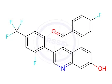 Chemical structure of (3-(2-fluoro-4-(trifluoromethyl)phenyl)-7-hydroxyquinolin-4-yl)(4-fluorophenyl)methanone