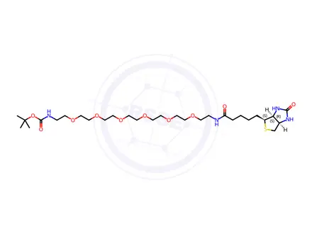 Chemical structure of 5,8,11,14,17,20-Hexaoxa-2,23-diazaoctacosanoic acid, 28-[(3aS,4S,6aR)-hexahydro-2-oxo-1H-thieno[3,4-d]imidazol-4-yl]-24-oxo-, 1,1-dimethylethyl ester