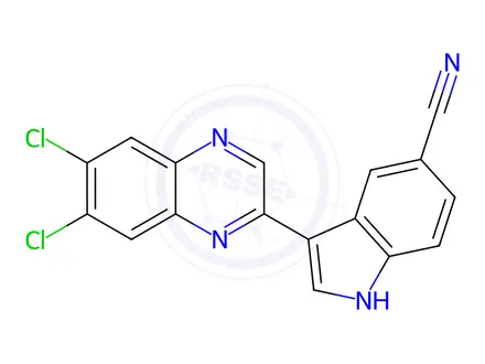 Chemical structure of 1314446-44-0 3-(6,7-Dichloro-quinoxalin-2-yl)-1H-indole-5-carbonitrile