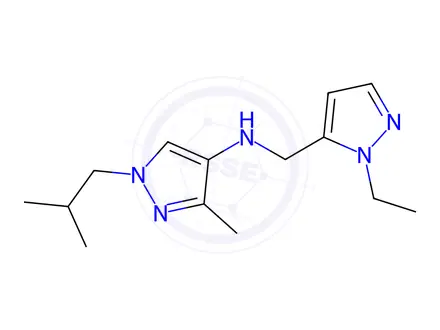 Chemical structure of N-[(1-ethyl-1H-pyrazol-5-yl)methyl]-1-isobutyl-3-methyl-1H-pyrazol-4-amine