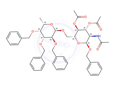 Chemical structure of Benzyl 2-Acetamido-3,4-di-O-acetyl-2-deoxy-6-O-(tri-O-benzyl-L-fucopyranosyl)-α-D-glucopyranoside (4:1 α/β mixture)