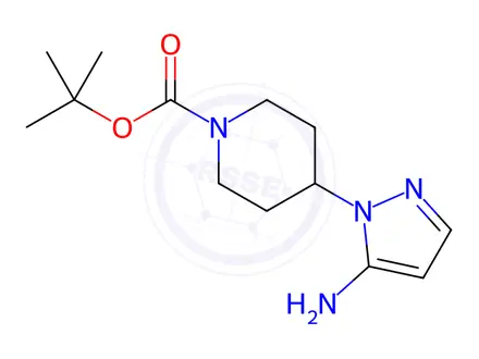 Chemical structure of 4-(5-Amino-pyrazol-1-yl)-piperidine-1-carboxylic acid tert-butyl ester