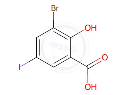 Chemical structure of Benzoic acid, 3-bromo-2-hydroxy-5-iodo-