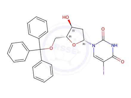Chemical structure of 2'-Deoxy-5-iodo-5'-O-(triphenylmethyl)uridine