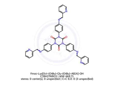 Chemical structure of Fmoc-Lys[Oct-(OtBu)-Glu-(OtBu)-AEEA]-OH