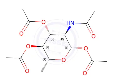 Chemical structure of (2S,3R,4R,5R,6R)-3-acetamido-6-methyltetrahydro-2H-pyran-2,4,5-triyl triacetate
