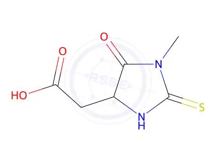 Chemical structure of 2-(1-Methyl-5-oxo-2-thioxoimidazolidin-4-yl)acetic acid