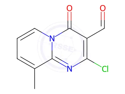Chemical structure of 2-chloro-9-methyl-4-oxo-4H-pyrido[1,2-a]pyrimidine-3-carbaldehyde
