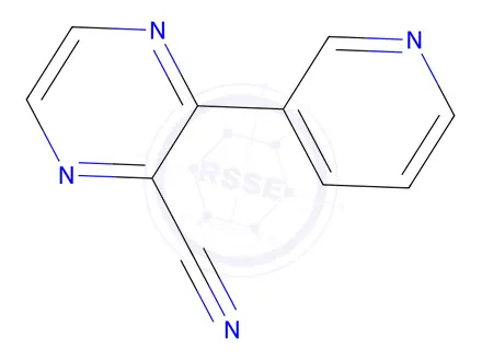 Chemical structure of 3-(pyridin-3-yl)pyrazine-2-carbonitrile