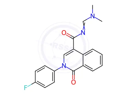 Chemical structure of N-((dimethylamino)methylene)-2-(4-fluorophenyl)-1-oxo-1,2-dihydroisoquinoline-4-carboxamide