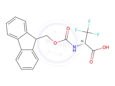 Chemical structure of (S)-2-((((9H-Fluoren-9-yl)methoxy)carbonyl)amino)-3,3,3-trifluoropropanoic acid