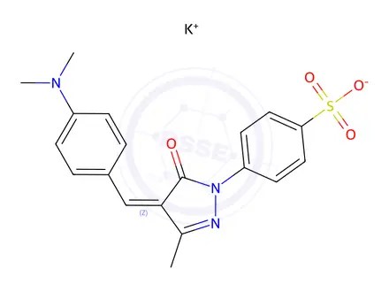 Chemical structure of potassium 4-[4-[[4-(dimethylamino)phenyl]methylene]-4,5-dihydro-3-methyl-5-oxo-1H-pyrazol-1-yl]benzenesulphonate