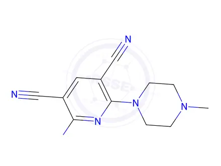 Chemical structure of 2-Amino-6-(4-methylpiperazino)-3,5-pyridinedicarbonitrile