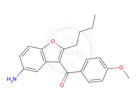 Chemical structure of (5-amino-2-butylbenzofuran-3-yl)(4-methoxyphenyl)methanone