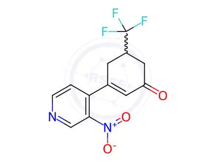 Chemical structure of 3-(3-Nitro-4-pyridyl)-5-(trifluoromethyl)cyclohex-2-en-1-one