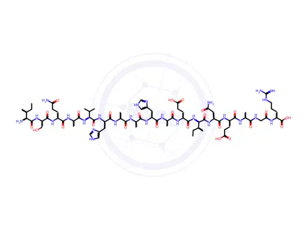 Chemical structure of (2S,8S,11S,14S,17S,20S)-14-(2-Amino-2-oxoethyl)-20-((2S,5S,8S,11S,14S,17S,20S,23S,26S,29S,30S)-5,14-bis((1H-imidazol-5-yl)methyl)-29-amino-23-(3-amino-3-oxopropyl)-26-(hydroxymethyl)-17-isopropyl-2,8,11,20,30-pentamethyl-4,7,10,13,16,19,22,25,28-nonaoxo-3,6,9,12,15,18,21,24,27-nonaazadotriacontanamido)-17-((S)-sec-butyl)-11-(2-carboxyethyl)-2-(3-guanidinopropyl)-8-methyl-4,7,10,13,16,19-hexaoxo-3,6,9,12,15,18-hexaazatricosanedioic Acid