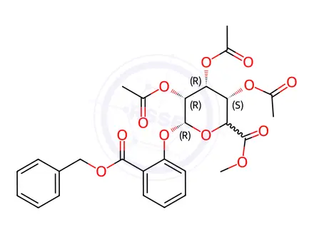 Chemical structure of Methyl 1-((2-Benzyloxycarbonxyl)phenyl)-2,3,4-tri-O-acetyl-β-D-glucopyranuronate