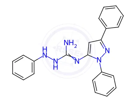Chemical structure of N-(1,3-Diphenyl-1H-pyrazol-5-yl)-2-phenylhydrazinecarboximidamide