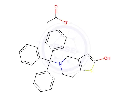 Chemical structure of 4,5,6,7-Tetrahydro-5-(triphenylmethyl)thieno[3,2-c]pyridin-2-ol 2-Acetate