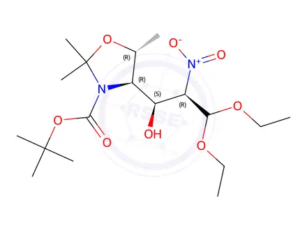 Chemical structure of (4R,5R)-tert-Butyl 4-((1S)-3,3-diethoxy-1-hydroxy-2-nitropropyl)-2,2,5-trimethyloxazolidine-3-carboxylate