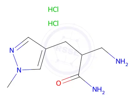 Chemical structure of 3-amino-2-[(1-methyl-1H-pyrazol-4-yl)methyl]propanamide dihydrochloride