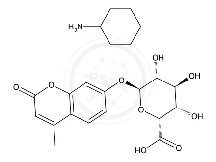 Chemical structure of 4-Methylumbelliferyl α-L-idopyranosiduronic acid cyclohexylammonium salt