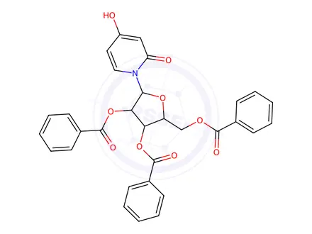 Chemical structure of 4-Hydroxy-1-(2,3,5-tri-O-benzoyl-β-D-ribofuranosyl)-2(1H)-pyridinone