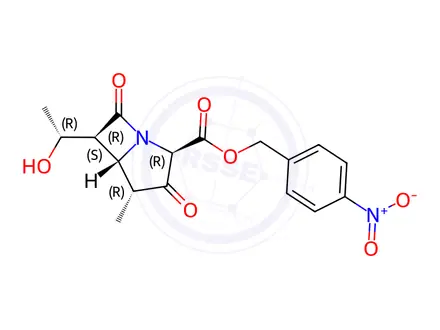 Chemical structure of 4-nitrobenzyl (2R,4R,5R,6S)-6-((R)-1-hydroxyethyl)-4-methyl-3,7-dioxo-1-azabicyclo[3.2.0]heptane-2-carboxylate